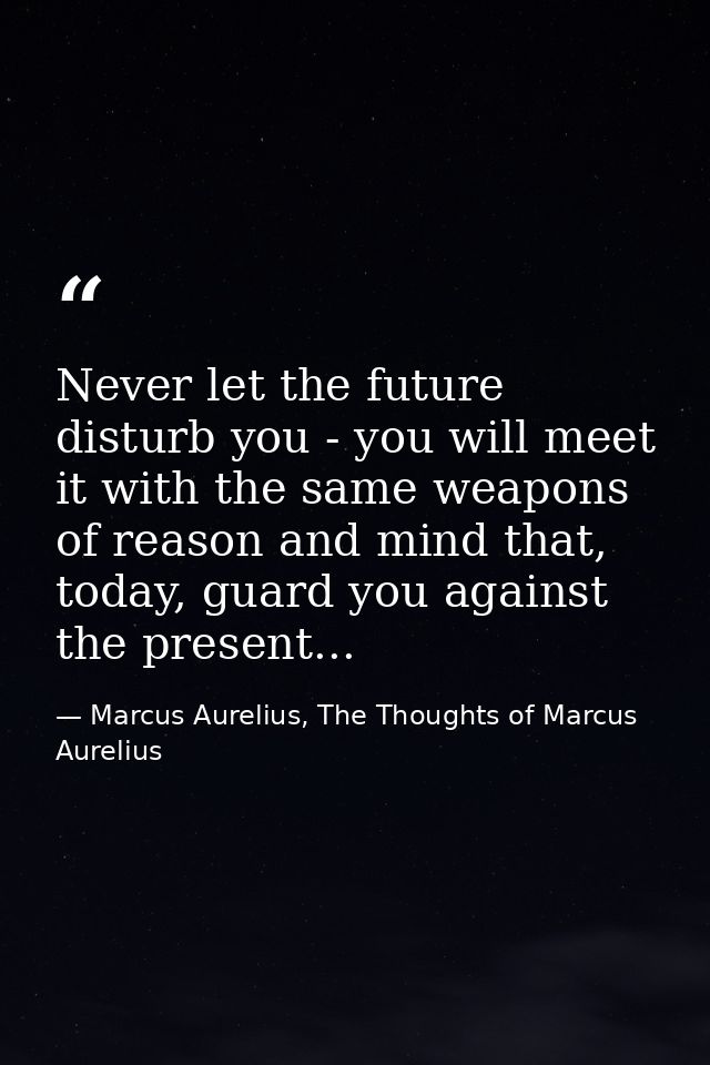 Never let the future disturb you - you will meet it with the same weapons of reason and mind that, today, guard you agai — Marcus Aurelius, The Thoughts of Marcus Aurelius