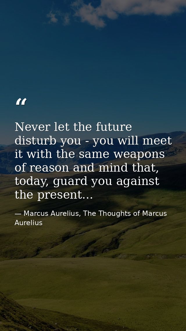 Never let the future disturb you - you will meet it with the same weapons of reason and mind that, today, guard you agai — Marcus Aurelius, The Thoughts of Marcus Aurelius