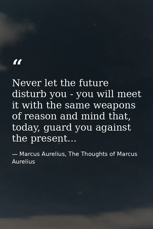 Never let the future disturb you - you will meet it with the same weapons of reason and mind that, today, guard you agai — Marcus Aurelius, The Thoughts of Marcus Aurelius