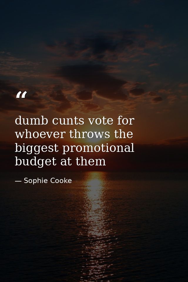 dumb cunts vote for whoever throws the biggest promotional budget at them — Sophie Cooke