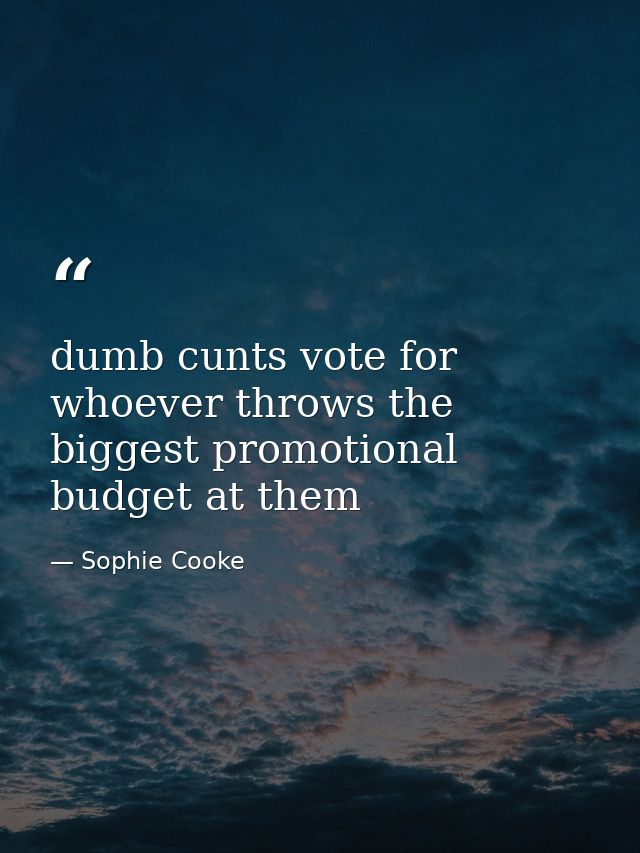dumb cunts vote for whoever throws the biggest promotional budget at them — Sophie Cooke