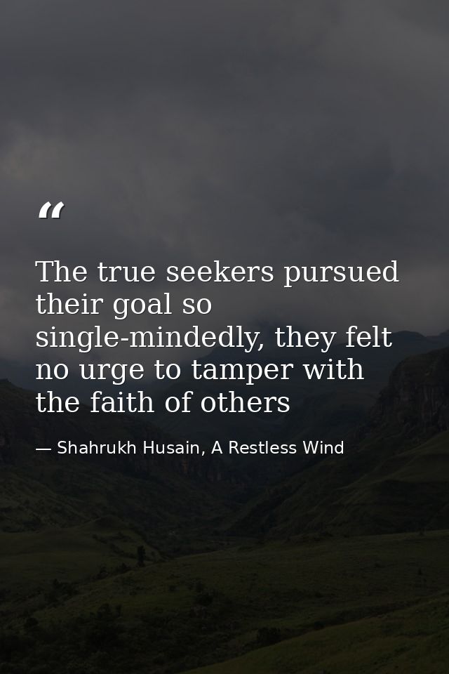The true seekers pursued their goal so single-mindedly, they felt no urge to tamper with the faith of others — Shahrukh Husain, A Restless Wind