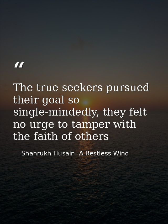 The true seekers pursued their goal so single-mindedly, they felt no urge to tamper with the faith of others — Shahrukh Husain, A Restless Wind