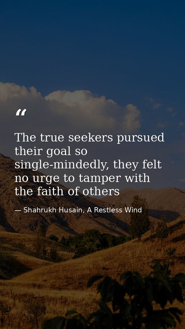 The true seekers pursued their goal so single-mindedly, they felt no urge to tamper with the faith of others — Shahrukh Husain, A Restless Wind