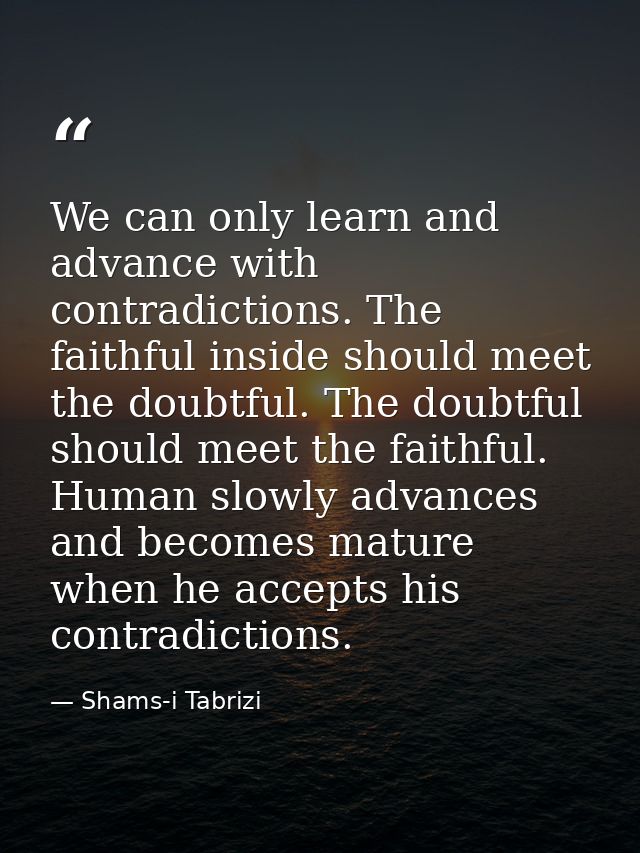 We can only learn and advance with contradictions. The faithful inside should meet the doubtful. The doubtful should mee — Shams-i Tabrizi