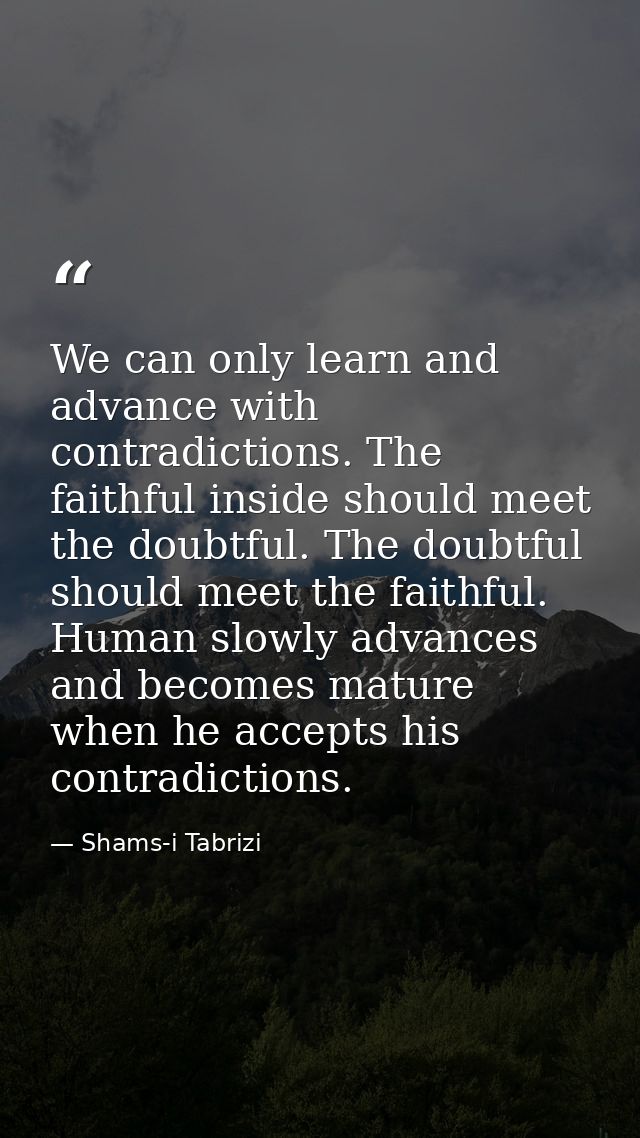 We can only learn and advance with contradictions. The faithful inside should meet the doubtful. The doubtful should mee — Shams-i Tabrizi