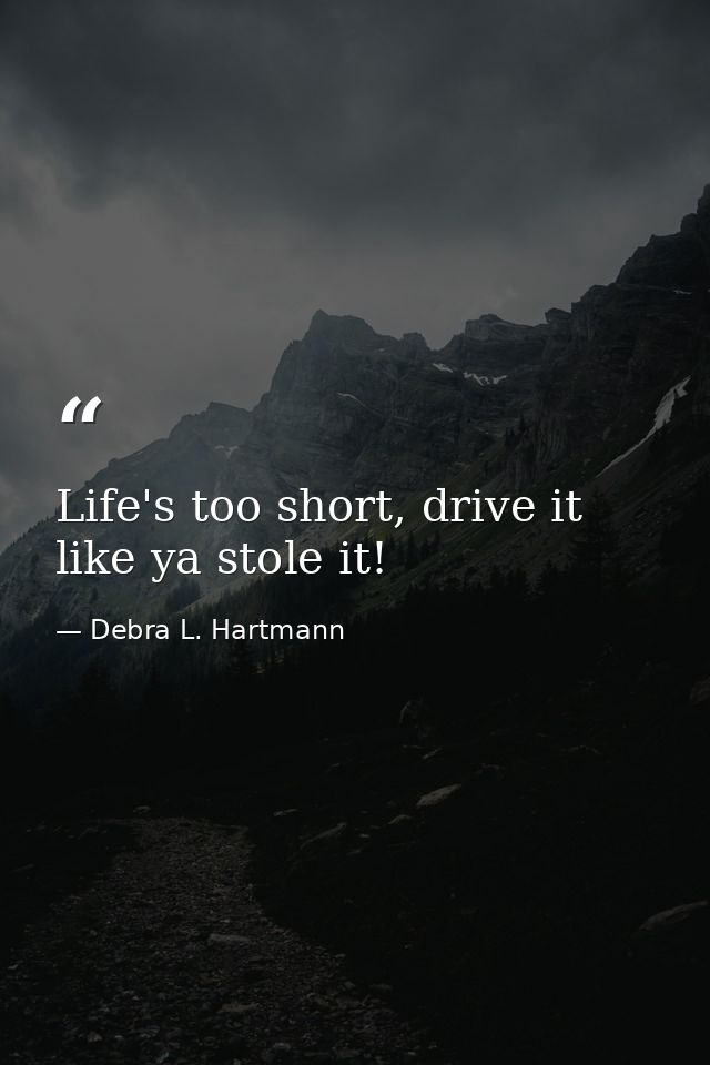 Life's too short, drive it like ya stole it! — Debra L. Hartmann