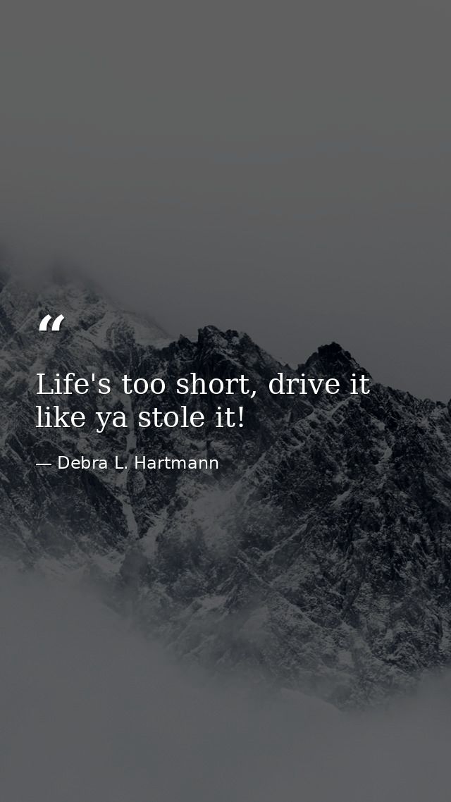 Life's too short, drive it like ya stole it! — Debra L. Hartmann