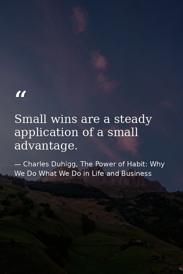 Small wins are a steady application of a small advantage. — Charles Duhigg, The Power of Habit: Why We Do What We Do in Life and Business