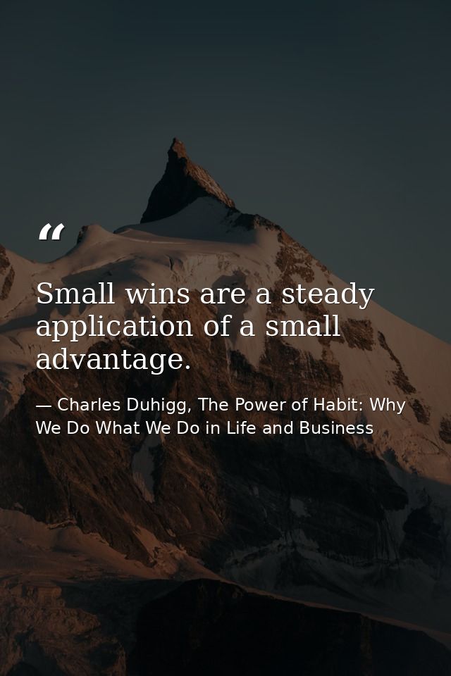 Small wins are a steady application of a small advantage. — Charles Duhigg, The Power of Habit: Why We Do What We Do in Life and Business