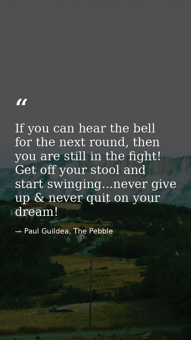If you can hear the bell for the next round, then you are still in the fight! Get off your stool and start swinging...ne — Paul Guildea, The Pebble