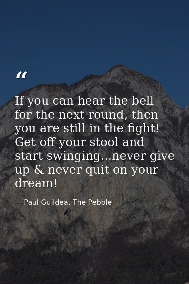 If you can hear the bell for the next round, then you are still in the fight! Get off your stool and start swinging...ne — Paul Guildea, The Pebble