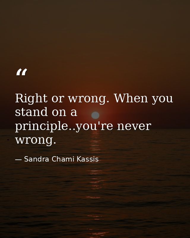 Right or wrong. When you stand on a principle..you're never wrong. — Sandra Chami Kassis
