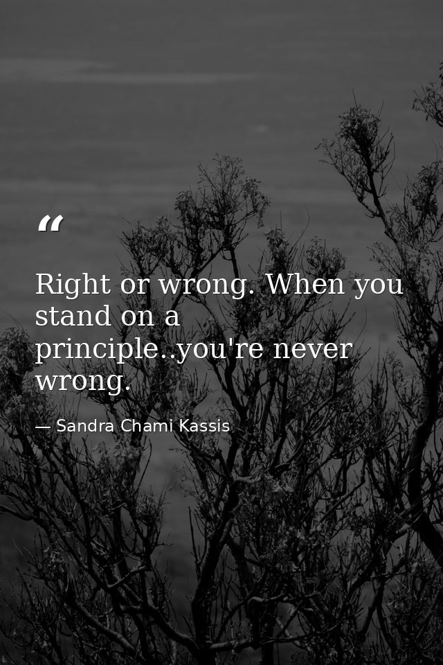 Right or wrong. When you stand on a principle..you're never wrong. — Sandra Chami Kassis