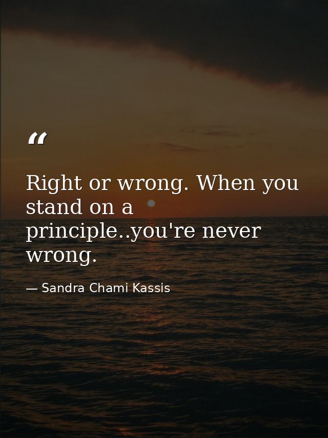 Right or wrong. When you stand on a principle..you're never wrong. — Sandra Chami Kassis