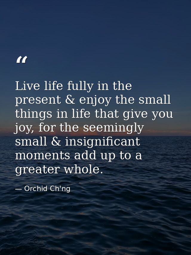 Live life fully in the present & enjoy the small things in life that give you joy, for the seemingly small & insignifica — Orchid Ch'ng