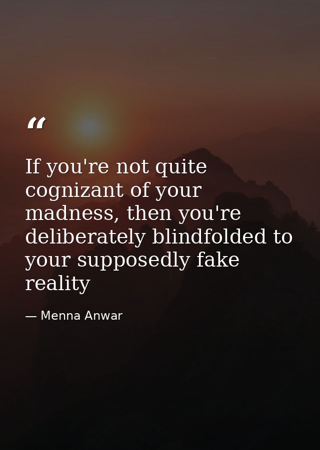 If you're not quite cognizant of your madness, then you're deliberately blindfolded to your supposedly fake reality — Menna Anwar