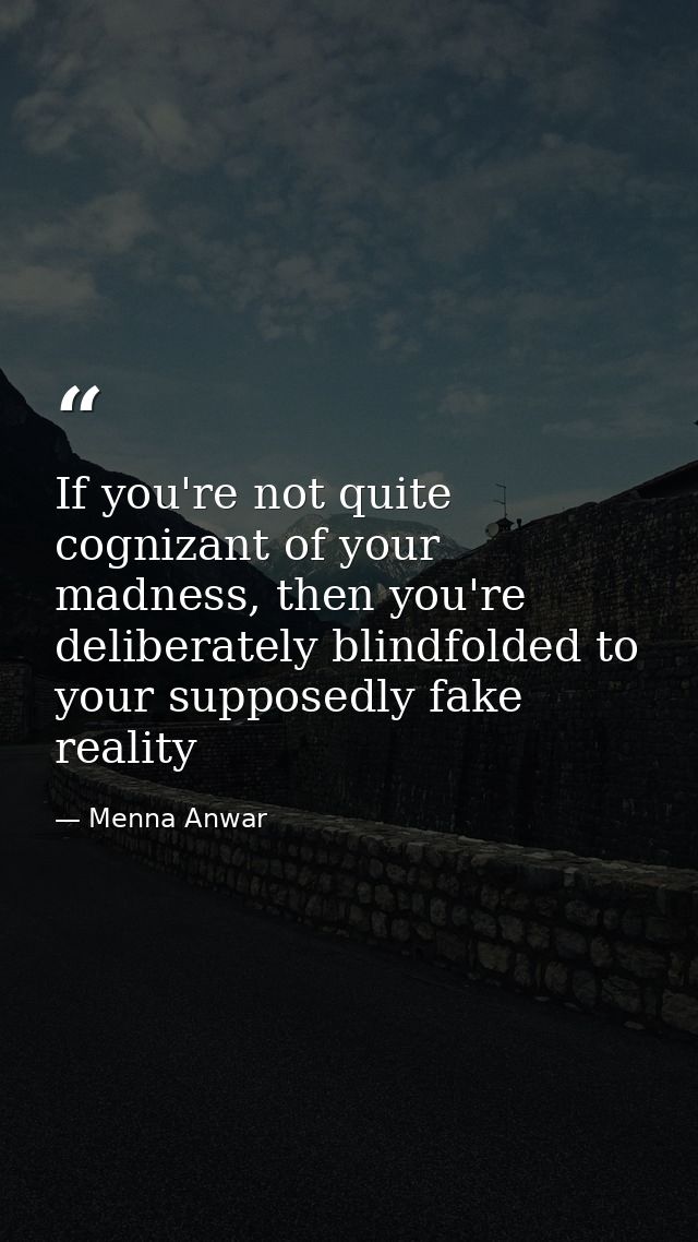 If you're not quite cognizant of your madness, then you're deliberately blindfolded to your supposedly fake reality — Menna Anwar