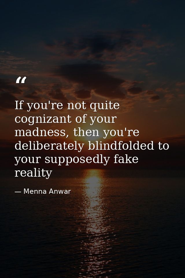 If you're not quite cognizant of your madness, then you're deliberately blindfolded to your supposedly fake reality — Menna Anwar