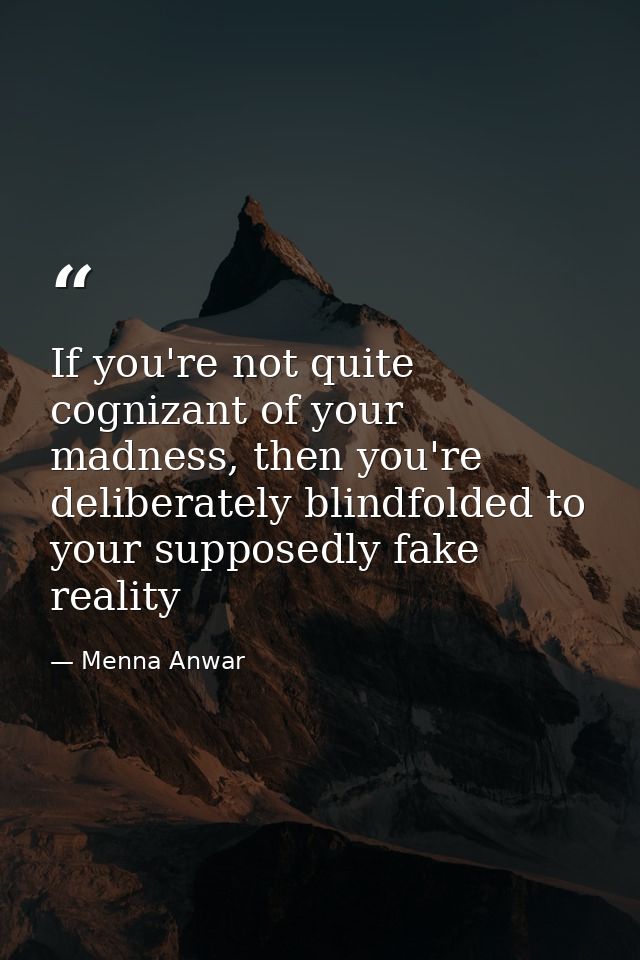 If you're not quite cognizant of your madness, then you're deliberately blindfolded to your supposedly fake reality — Menna Anwar