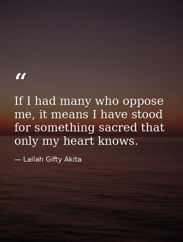 If I had many who oppose me, it means I have stood for something sacred that only my heart knows. — Lailah Gifty Akita