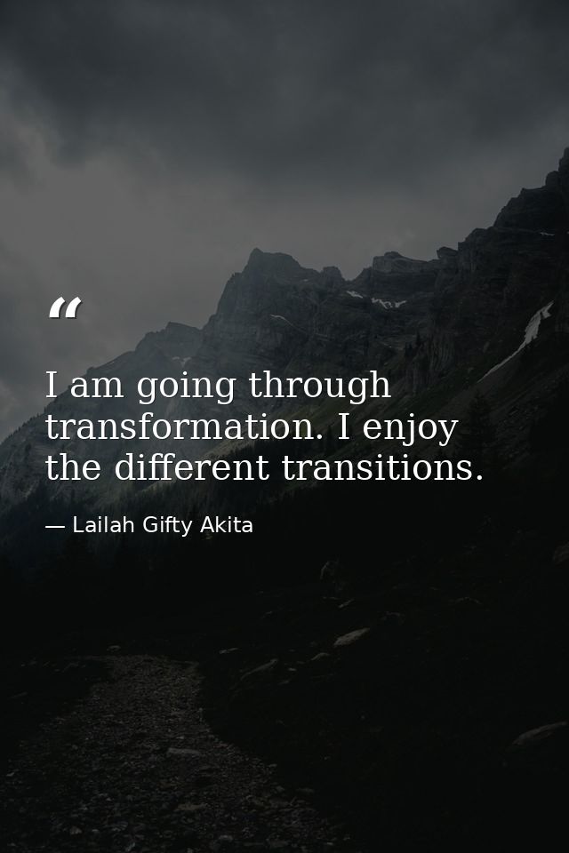 I am going through transformation. I enjoy the different transitions. — Lailah Gifty Akita