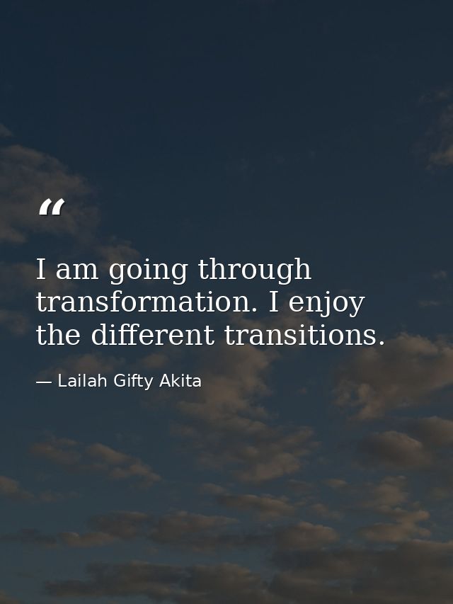I am going through transformation. I enjoy the different transitions. — Lailah Gifty Akita
