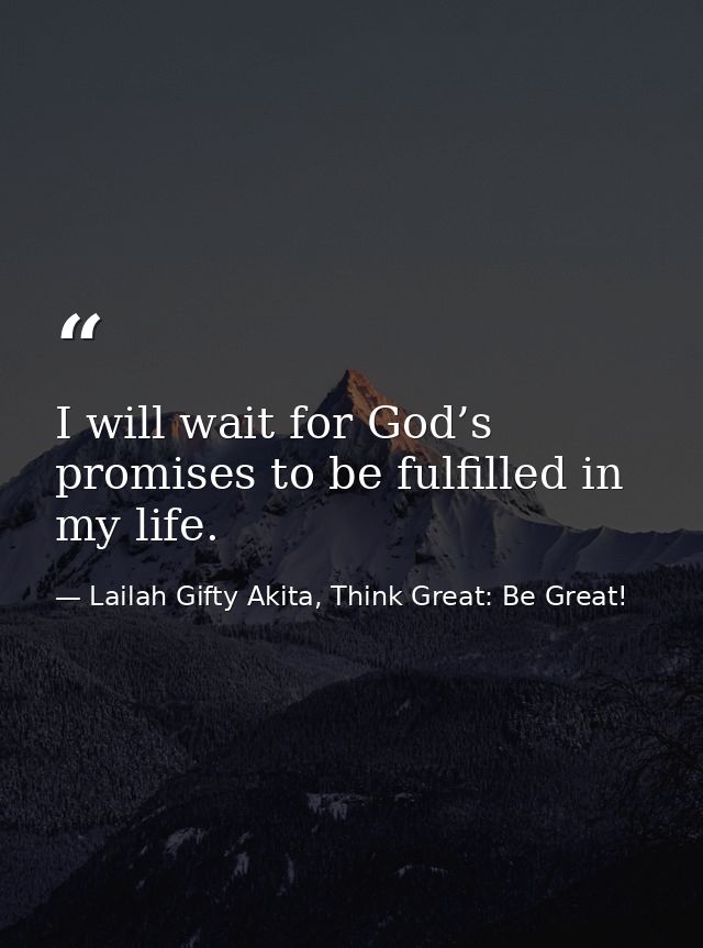 I will wait for God’s promises to be fulfilled in my life. — Lailah Gifty Akita, Think Great: Be Great!