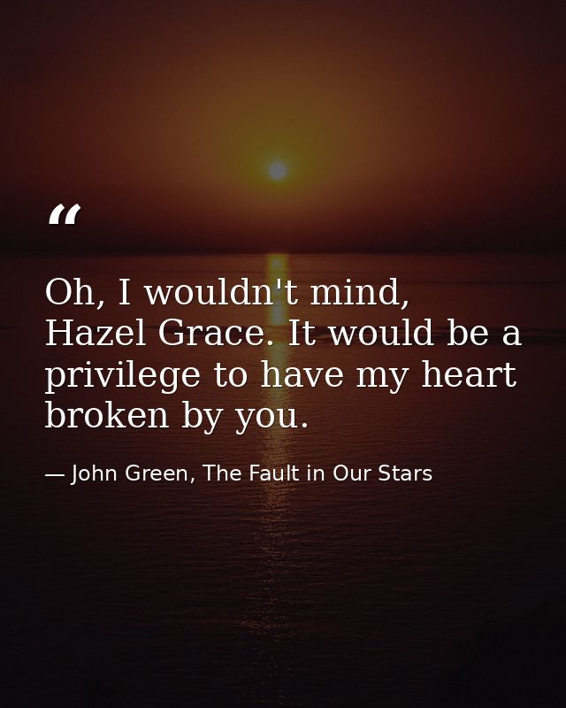 Oh, I wouldn't mind, Hazel Grace. It would be a privilege to have my heart broken by you. — John Green, The Fault in Our Stars