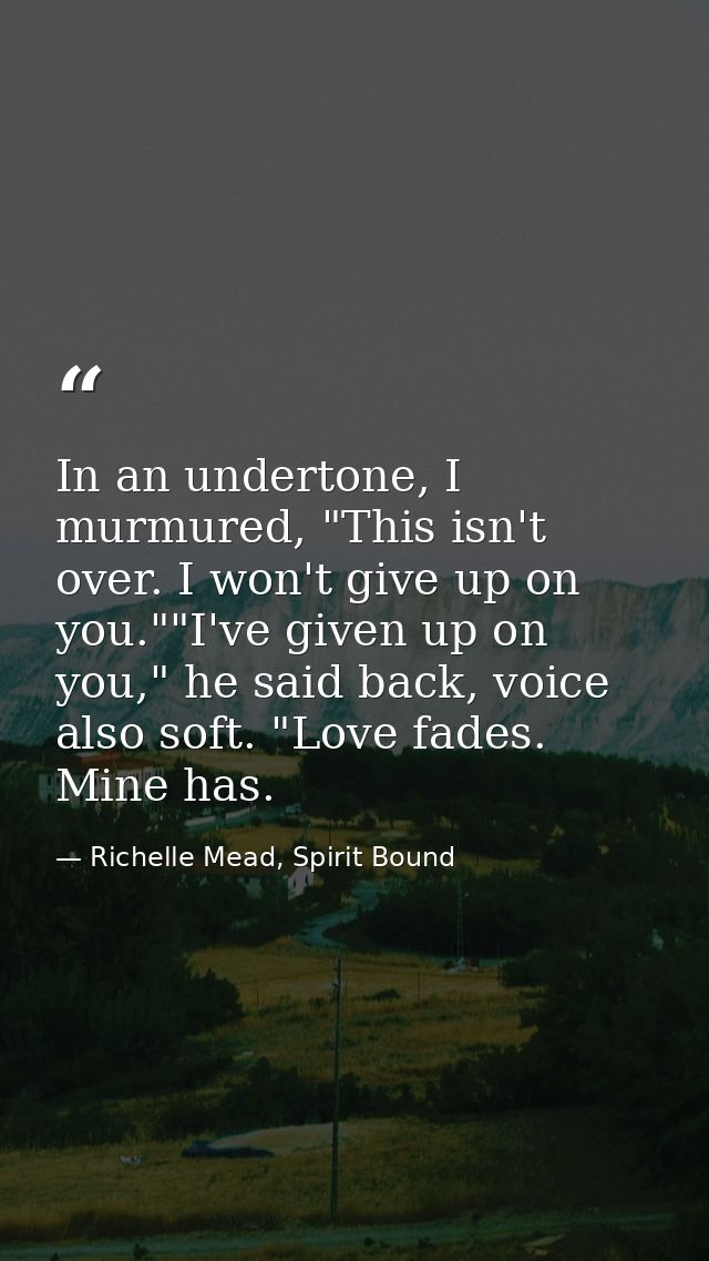 In an undertone, I murmured, "This isn't over. I won't give up on you.""I've given up on you," he said back, voice also  — Richelle Mead, Spirit Bound