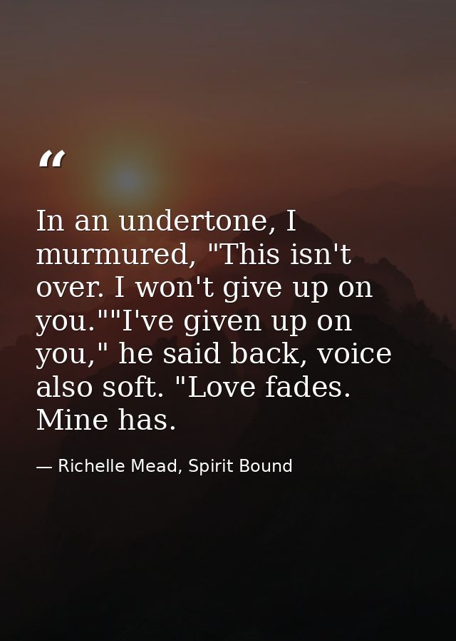 In an undertone, I murmured, "This isn't over. I won't give up on you.""I've given up on you," he said back, voice also  — Richelle Mead, Spirit Bound