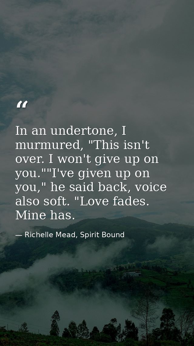 In an undertone, I murmured, "This isn't over. I won't give up on you.""I've given up on you," he said back, voice also  — Richelle Mead, Spirit Bound
