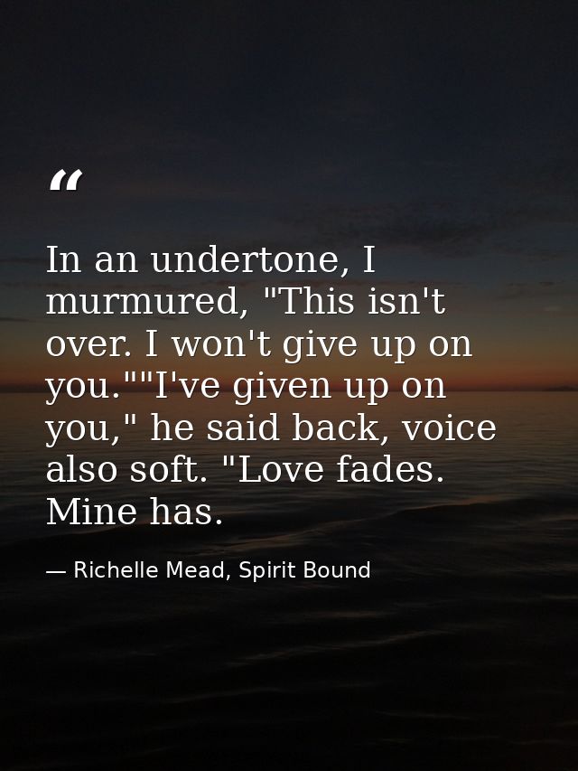 In an undertone, I murmured, "This isn't over. I won't give up on you.""I've given up on you," he said back, voice also  — Richelle Mead, Spirit Bound