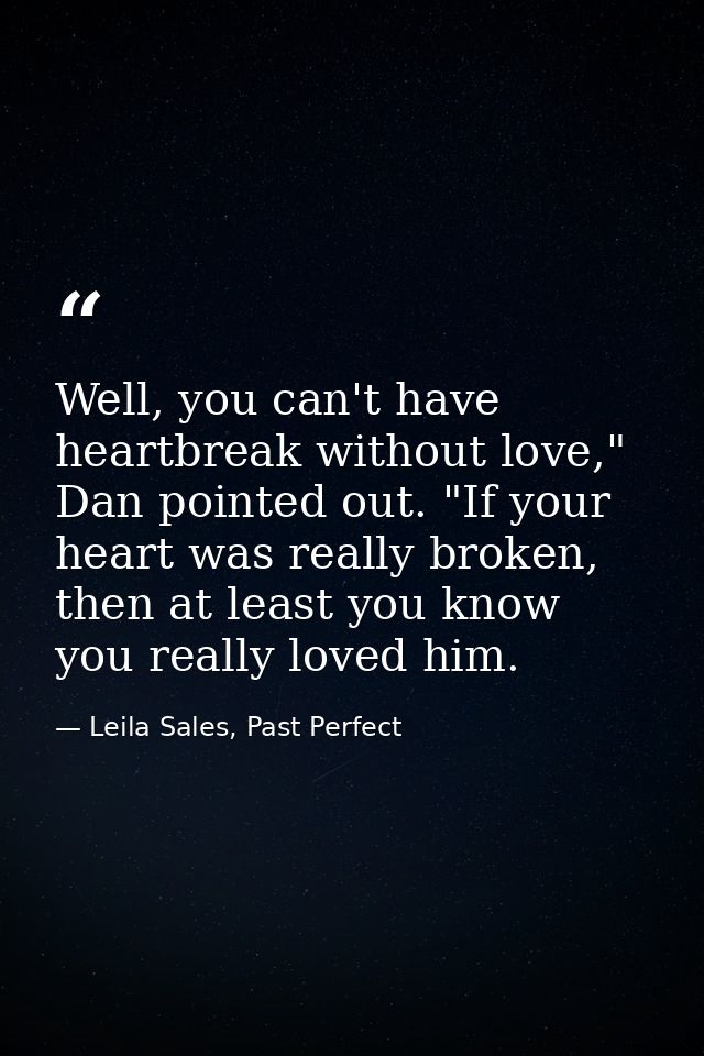 Well, you can't have heartbreak without love," Dan pointed out. "If your heart was really broken, then at least you know — Leila Sales, Past Perfect