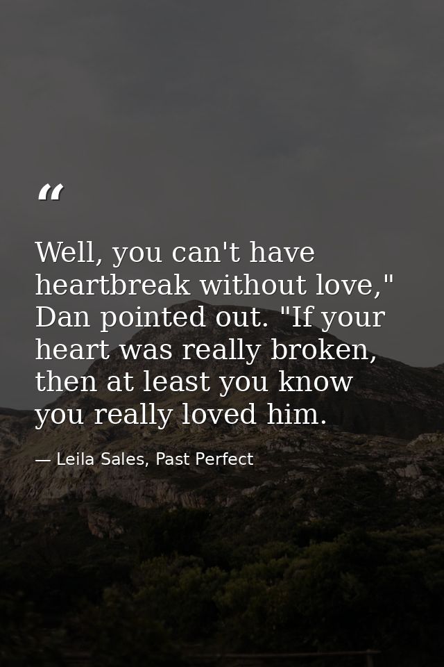 Well, you can't have heartbreak without love," Dan pointed out. "If your heart was really broken, then at least you know — Leila Sales, Past Perfect