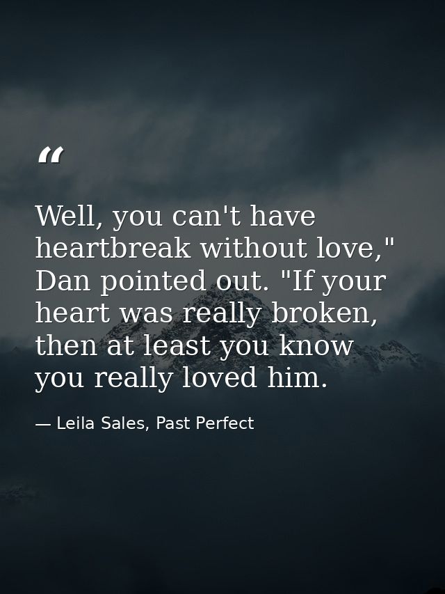 Well, you can't have heartbreak without love," Dan pointed out. "If your heart was really broken, then at least you know — Leila Sales, Past Perfect