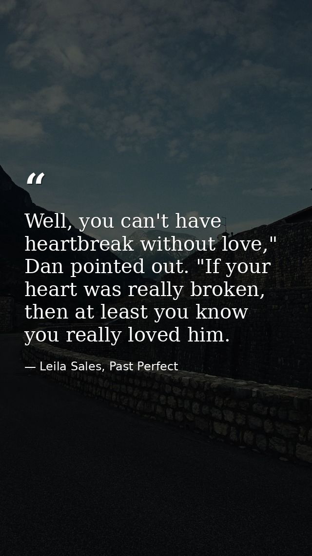 Well, you can't have heartbreak without love," Dan pointed out. "If your heart was really broken, then at least you know — Leila Sales, Past Perfect