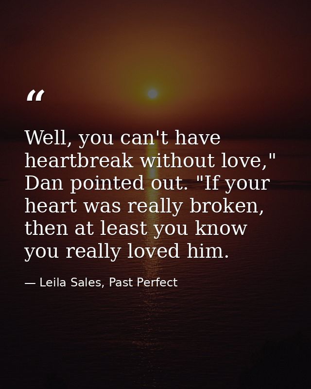 Well, you can't have heartbreak without love," Dan pointed out. "If your heart was really broken, then at least you know — Leila Sales, Past Perfect