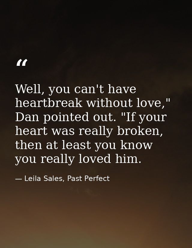 Well, you can't have heartbreak without love," Dan pointed out. "If your heart was really broken, then at least you know — Leila Sales, Past Perfect
