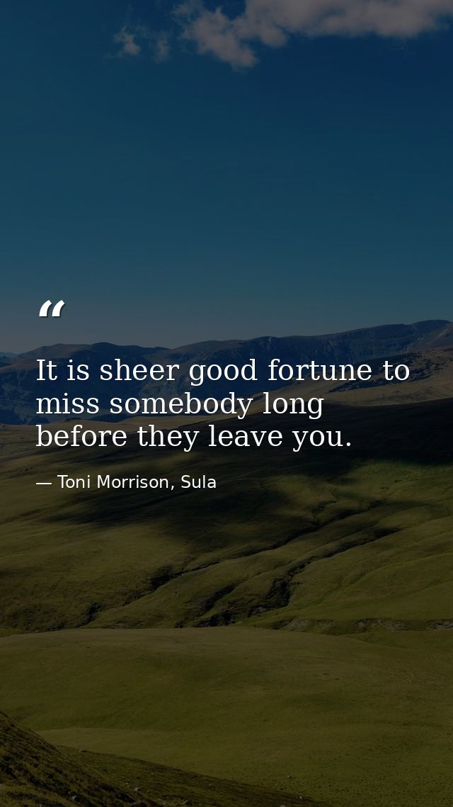 It is sheer good fortune to miss somebody long before they leave you. — Toni Morrison, Sula