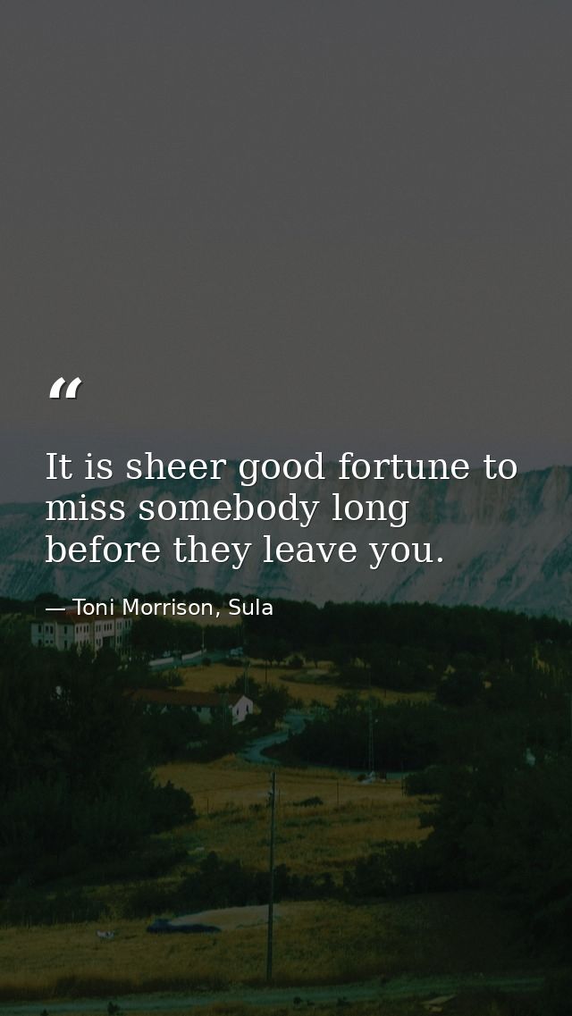 It is sheer good fortune to miss somebody long before they leave you. — Toni Morrison, Sula