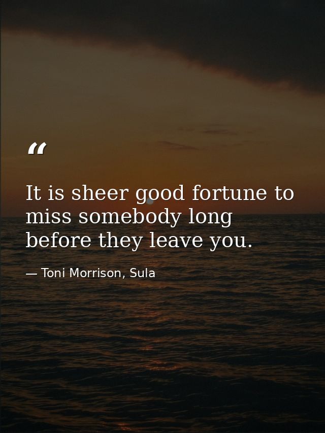 It is sheer good fortune to miss somebody long before they leave you. — Toni Morrison, Sula