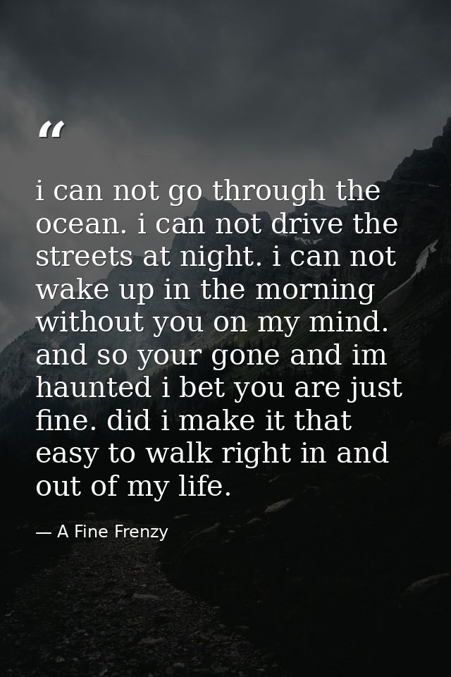 i can not go through the ocean. i can not drive the streets at night. i can not wake up in the morning without you on my — A Fine Frenzy