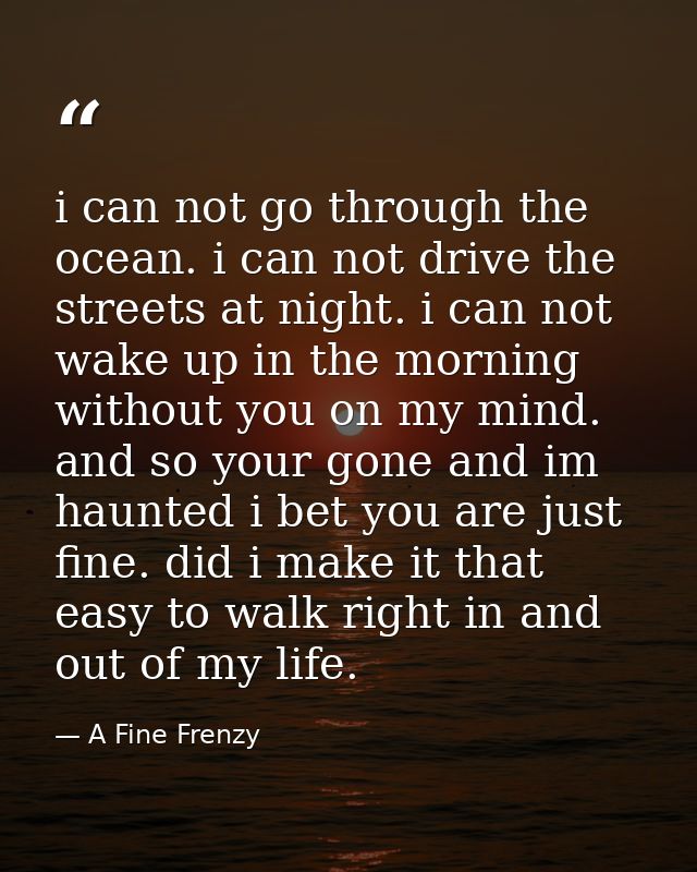 i can not go through the ocean. i can not drive the streets at night. i can not wake up in the morning without you on my — A Fine Frenzy