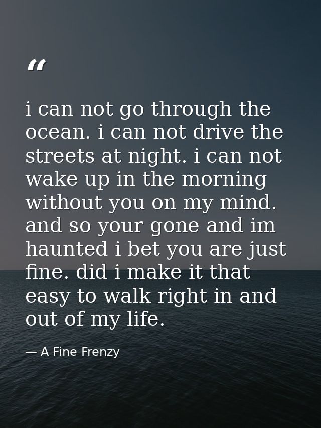 i can not go through the ocean. i can not drive the streets at night. i can not wake up in the morning without you on my — A Fine Frenzy