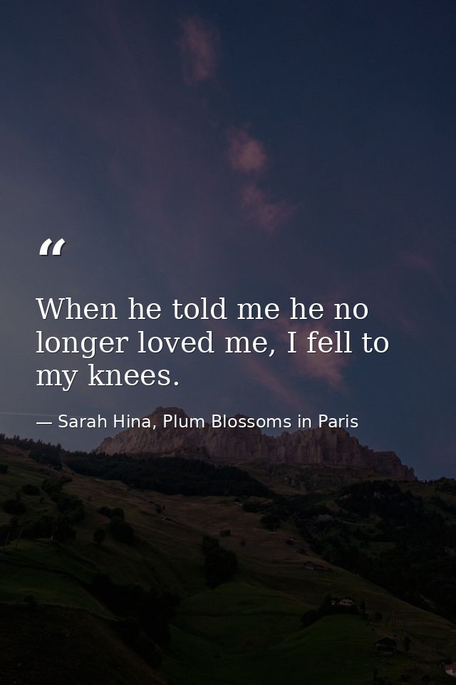 When he told me he no longer loved me, I fell to my knees. — Sarah Hina, Plum Blossoms in Paris
