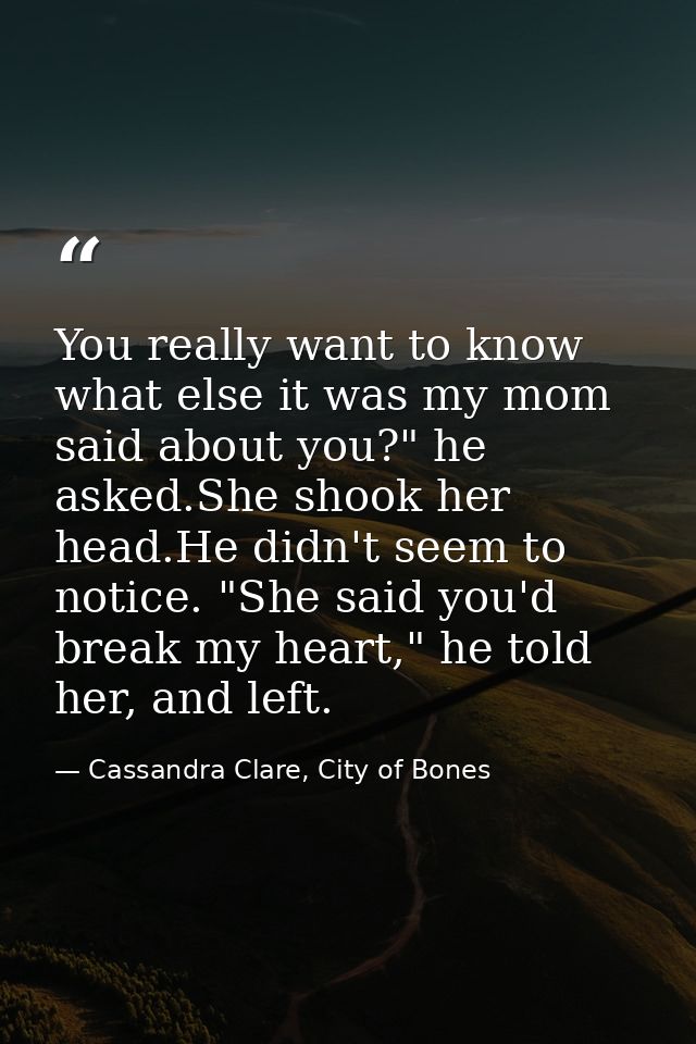 You really want to know what else it was my mom said about you?" he asked.She shook her head.He didn't seem to notice. " — Cassandra Clare, City of Bones