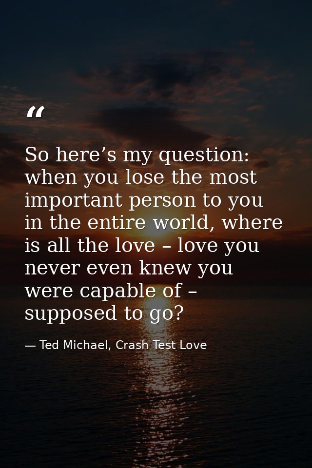 So here’s my question: when you lose the most important person to you in the entire world, where is all the love – love  — Ted Michael, Crash Test Love