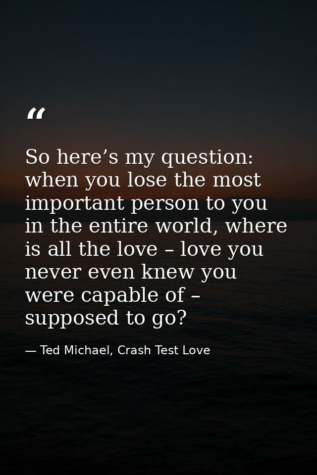 So here’s my question: when you lose the most important person to you in the entire world, where is all the love – love  — Ted Michael, Crash Test Love
