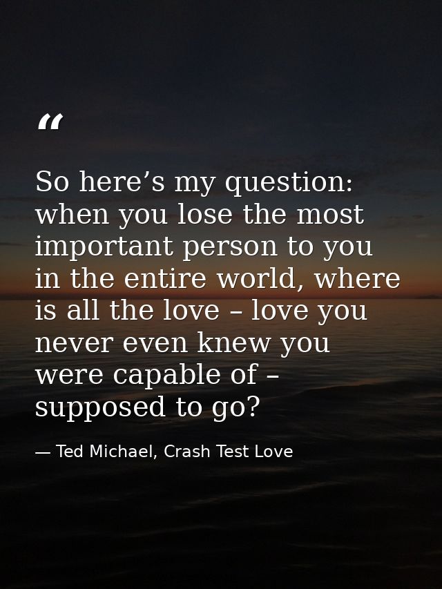 So here’s my question: when you lose the most important person to you in the entire world, where is all the love – love  — Ted Michael, Crash Test Love